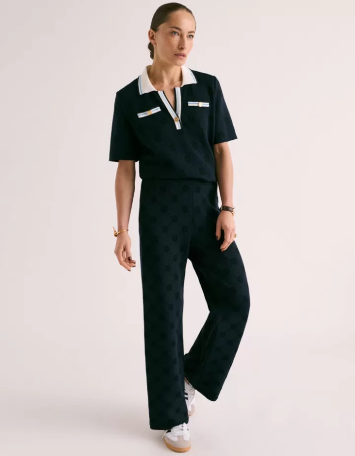 Pantalons | Maille>DEVERNOIS Pantalon maille jacquard monogrammée Made in France Bleumarine