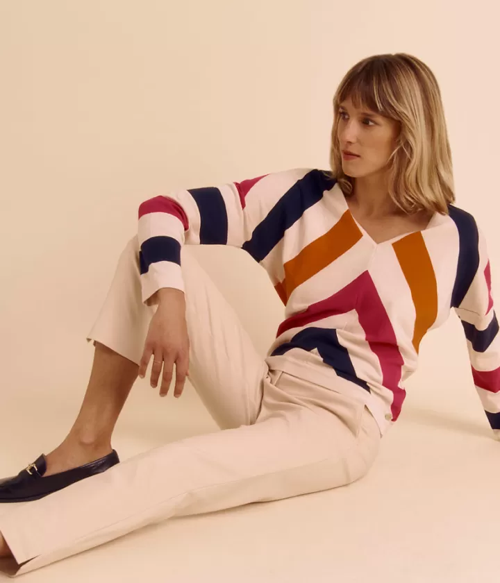 Pantalons>DEVERNOIS Pantalon 7/8ème en coton stretch Dos élastiqué Beigenacre