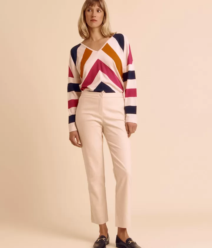 Pantalons>DEVERNOIS Pantalon 7/8ème en coton stretch Dos élastiqué Beigenacre