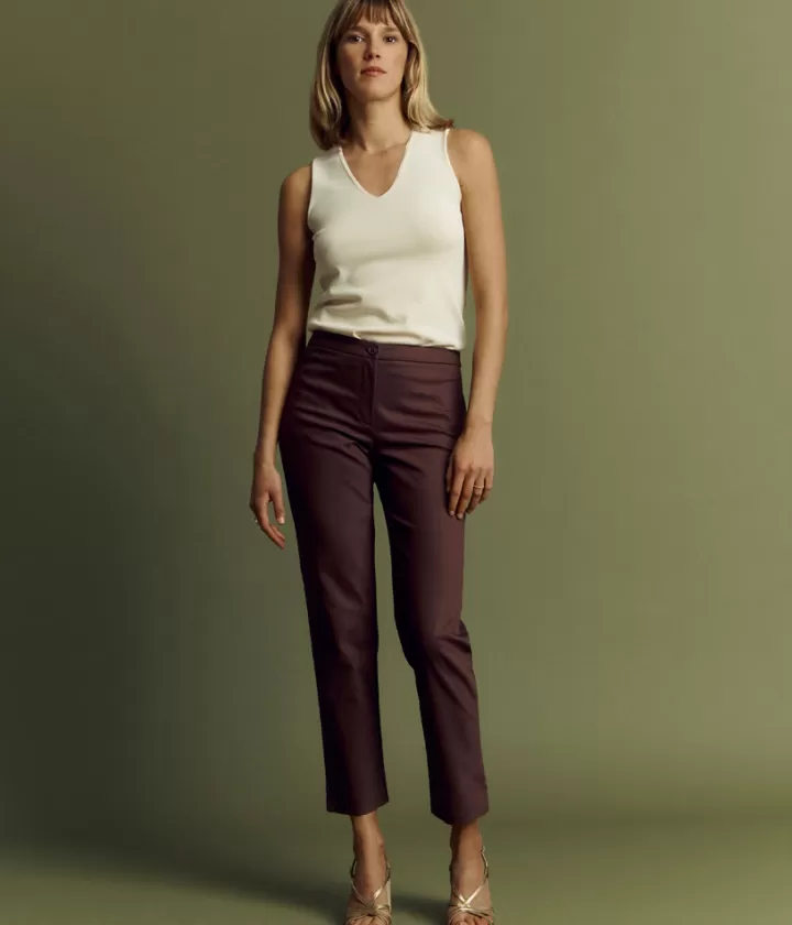 Pantalons>DEVERNOIS Pantalon 7/8ème en coton stretch Dos élastiqué Marronchoco