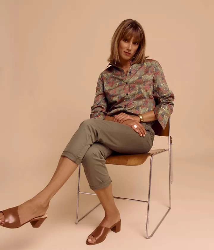 Pantalons>DEVERNOIS Pantalon 7/8ème en coton stretch Tissu français Vertmaquis