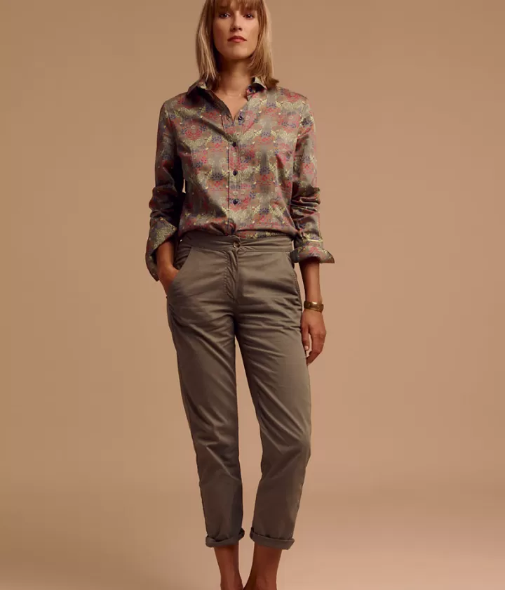 Pantalons>DEVERNOIS Pantalon 7/8ème en coton stretch Tissu français Vertmaquis