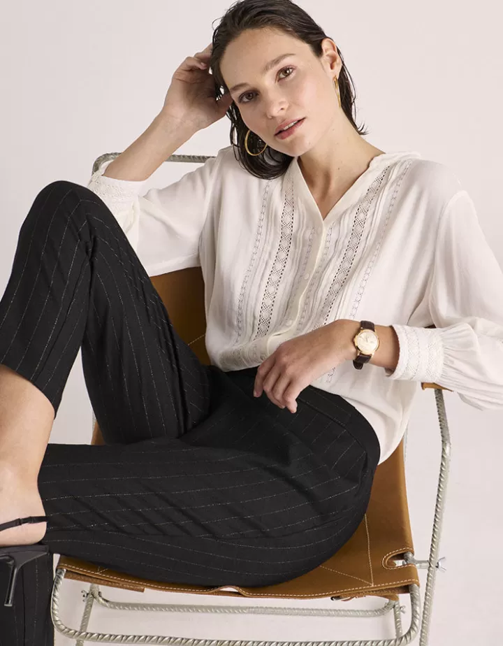 Pantalons>DEVERNOIS Pantalon 7/8ème En crêpe irisé Noir