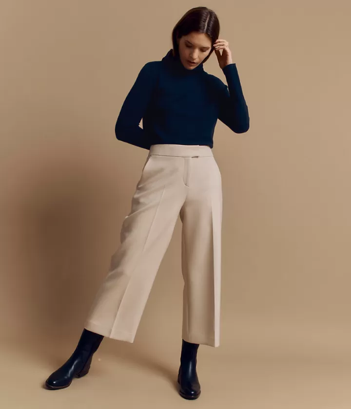 Pantalons>DEVERNOIS Pantalon 7/8ème en toile En coton et viscose Beigecoquille