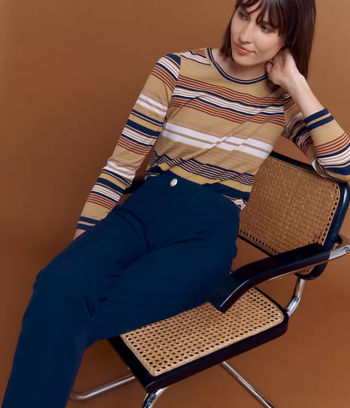 Pantalons>DEVERNOIS Pantalon 7/8ème en viscose et coton stretch Ceinture élastiquée Marine