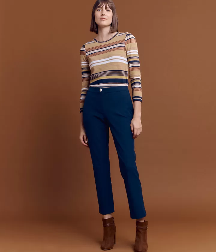Pantalons>DEVERNOIS Pantalon 7/8ème en viscose et coton stretch Ceinture élastiquée Marine