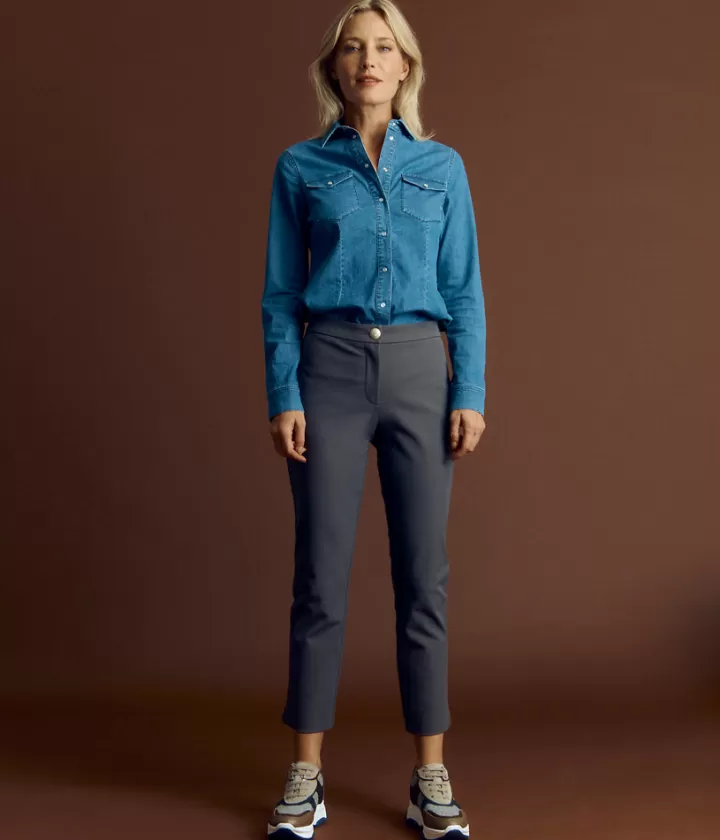 Pantalons>DEVERNOIS Pantalon 7/8ème en viscose et coton stretch Ceinture élastiquée Grismetal