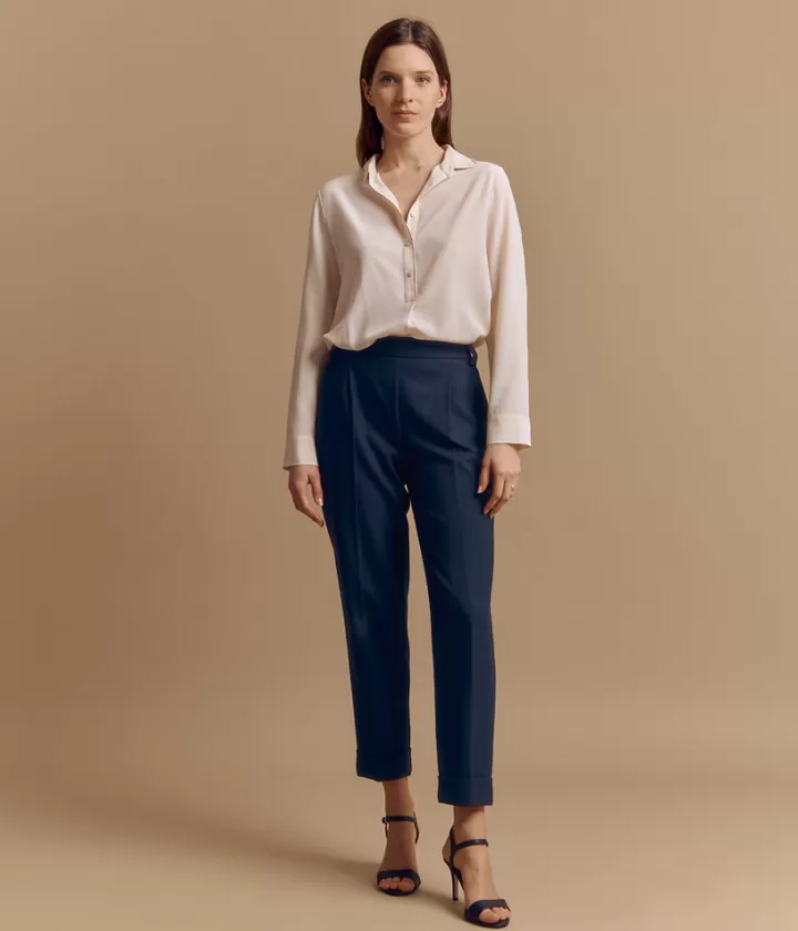 Pantalons>DEVERNOIS Pantalon pli cassé à rayures Dos élastiqué Bleumarine