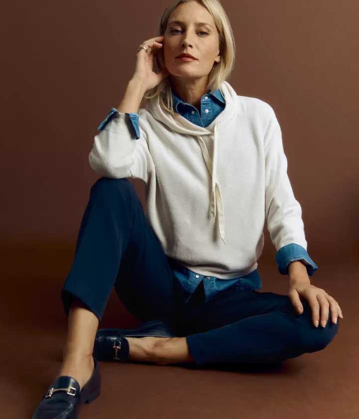 Pantalons>DEVERNOIS Pantalon pli cassé En viscose et coton Marine