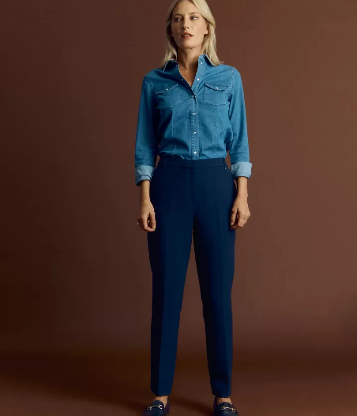 Pantalons>DEVERNOIS Pantalon pli cassé En viscose et coton Marine