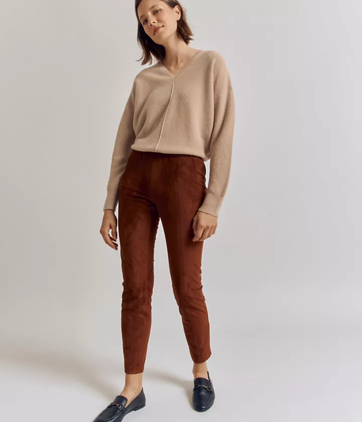 Pantalons>DEVERNOIS Pantalon slim En faux daim stretch Rougebalsamique