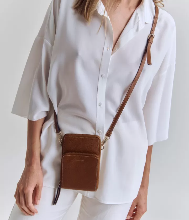 Accessoires>DEVERNOIS Pochette bandoulière En cuir grainé Orangeecureuil