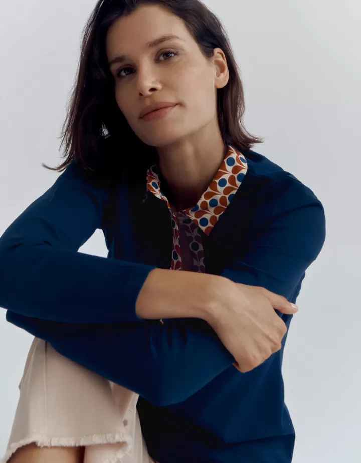 Tops & Chemises>DEVERNOIS Polo bicolore En jersey Marine