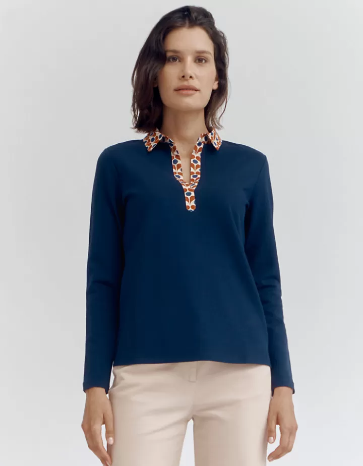 Tops & Chemises>DEVERNOIS Polo bicolore En jersey Marine