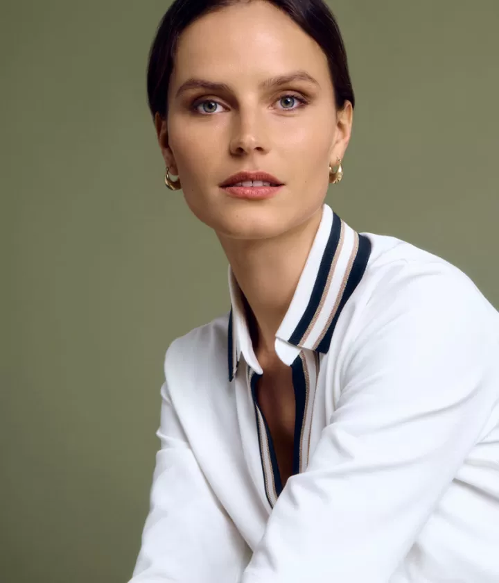 Tops & Chemises>DEVERNOIS Polo en jersey de viscose Manches 3/4 Blanccasse