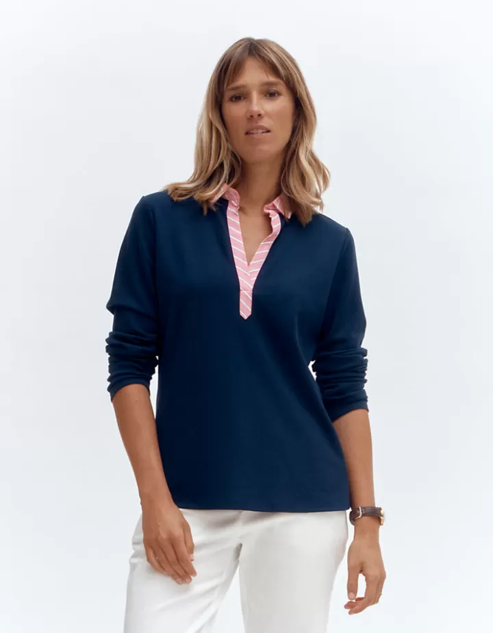 Tops & Chemises>DEVERNOIS Polo En jersey et viscose Marine