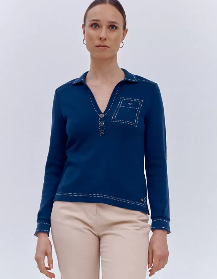 Maille>DEVERNOIS Polo maille en laine mérinos Tricoté en France Bleumarine
