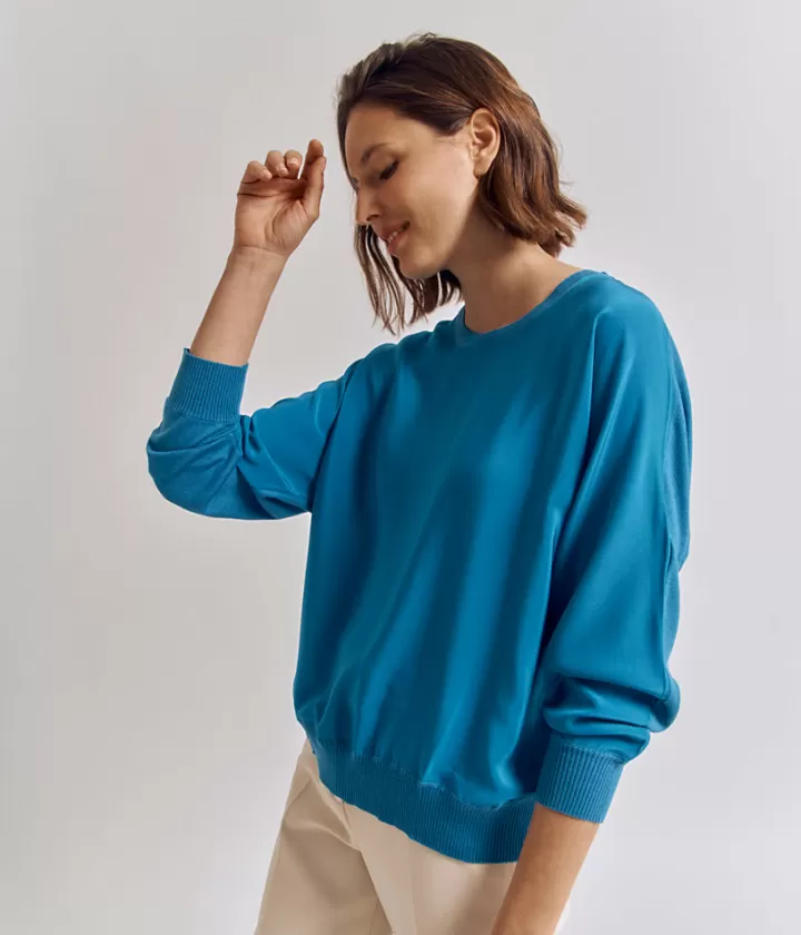 Maille>DEVERNOIS Pull bi-matière En soie et cachemire Bleumenthol