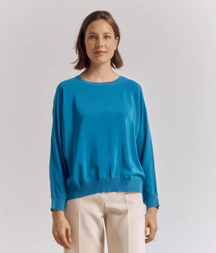 Maille>DEVERNOIS Pull bi-matière En soie et cachemire Bleumenthol