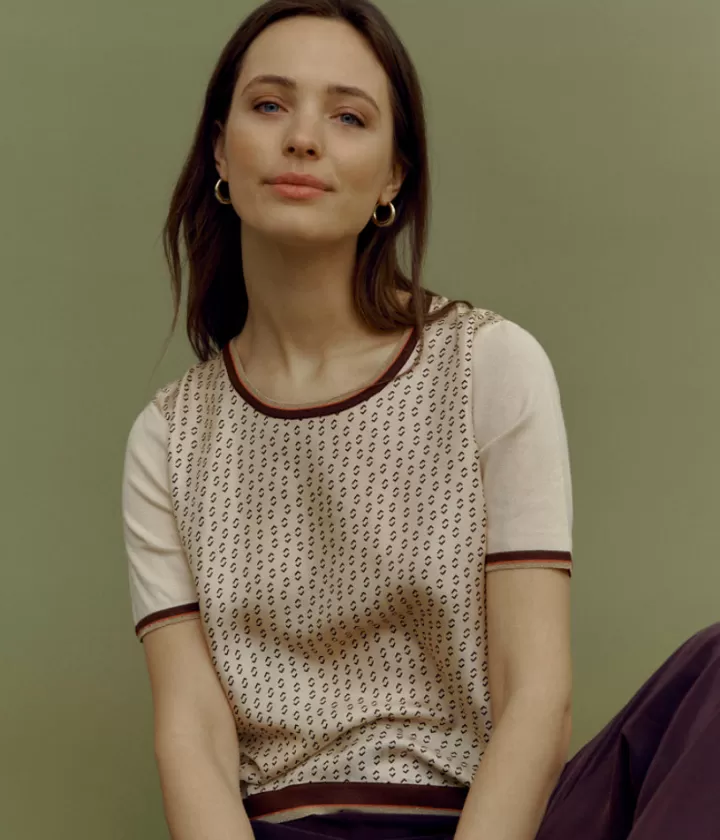 Maille>DEVERNOIS Pull bimatière En twill de soie et viscose Beige