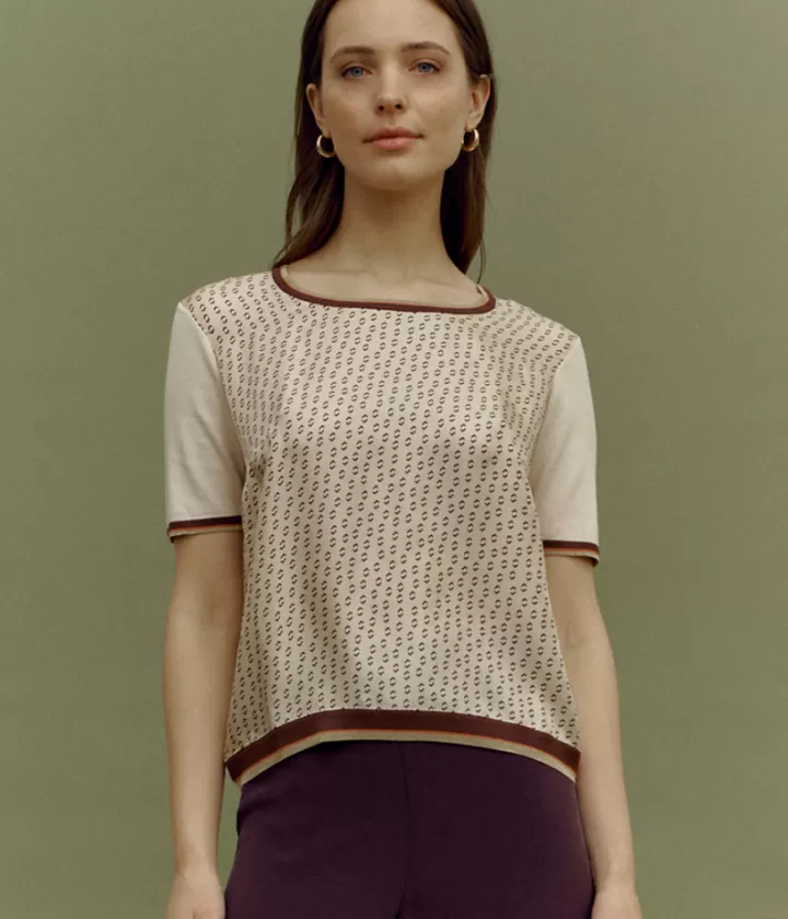 Maille>DEVERNOIS Pull bimatière En twill de soie et viscose Beige
