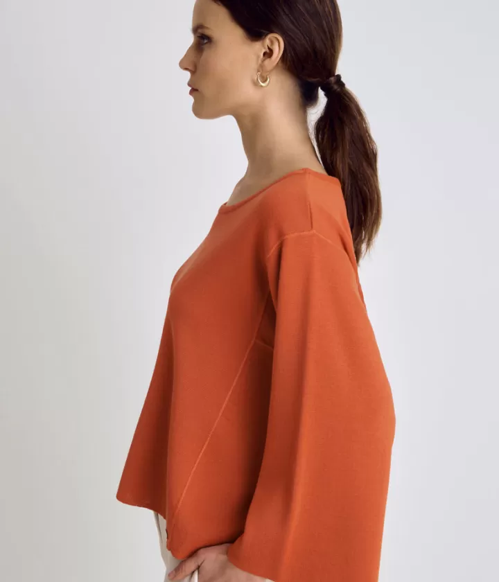Maille>DEVERNOIS Pull boite en mérinos Tricoté en France Orangebrique