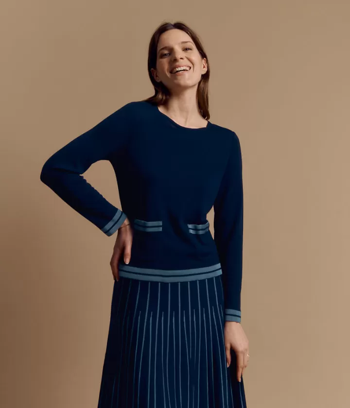 Maille>DEVERNOIS Pull boite maille Tricoté en France Bleumarine