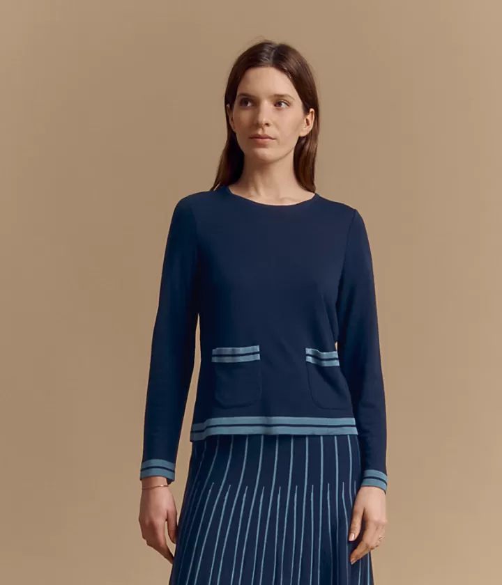 Maille>DEVERNOIS Pull boite maille Tricoté en France Bleumarine