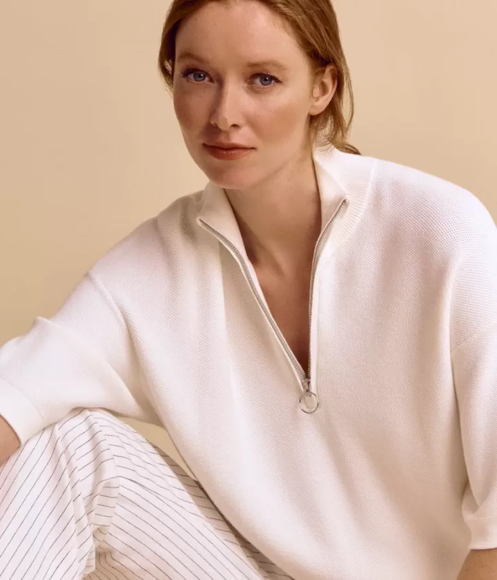 Maille>DEVERNOIS Pull camionneur maille nid d'abeille En viscose stretch Beigenacre