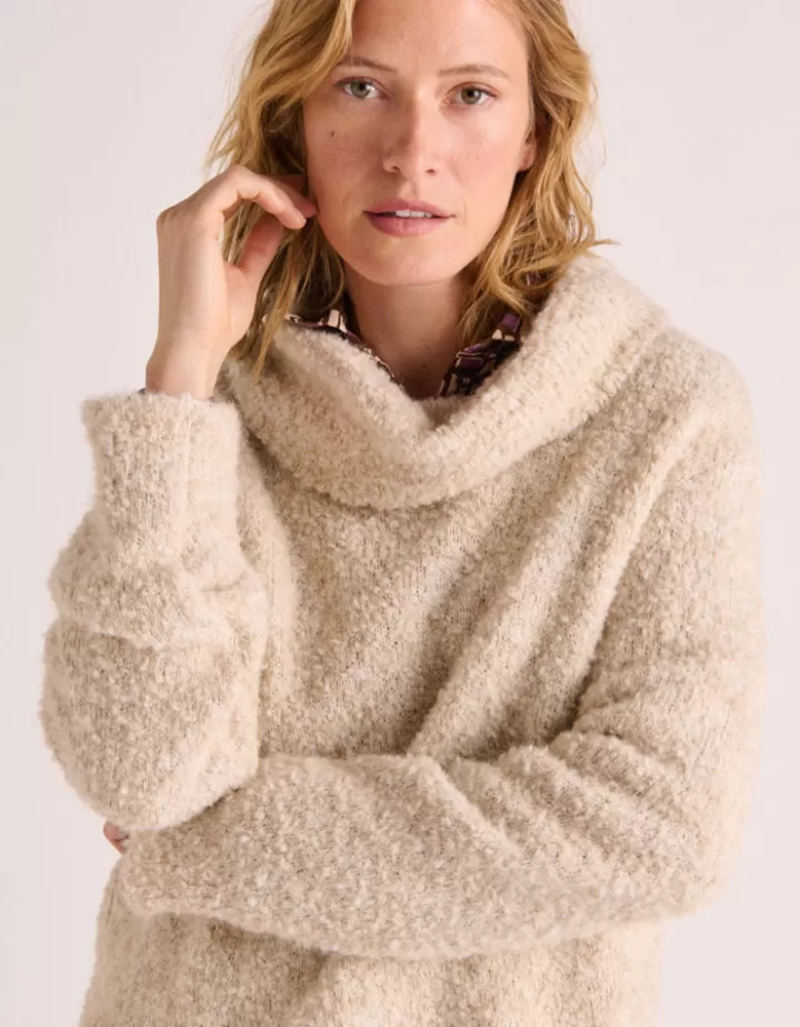 Maille>DEVERNOIS Pull col boule en bouclette mohair Made in France Beigecoquille