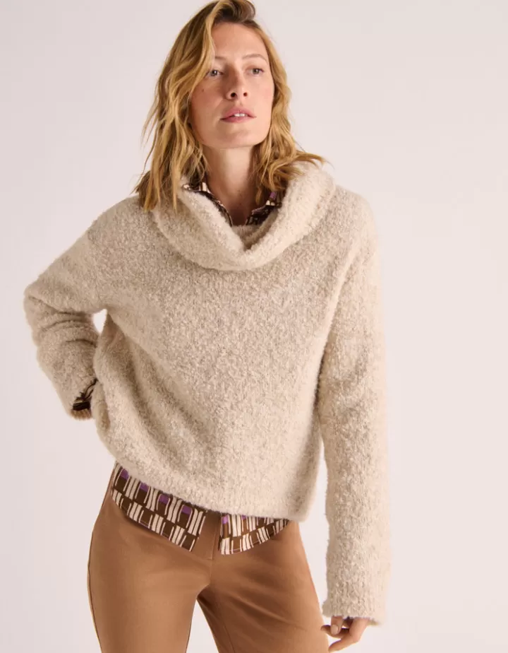Maille>DEVERNOIS Pull col boule en bouclette mohair Made in France Beigecoquille