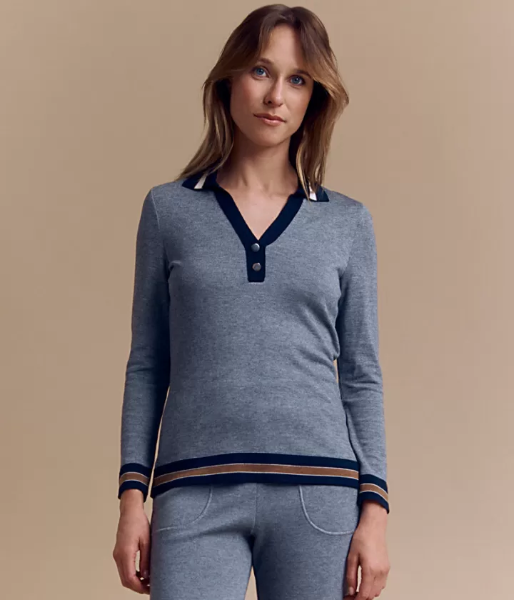 Maille>DEVERNOIS Pull col polo en laine Mérinos et viscose Tricoté en France Grischine