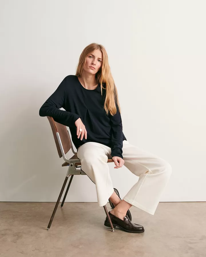 Maille>DEVERNOIS Pull col rond en jersey fluide Made in France Marine