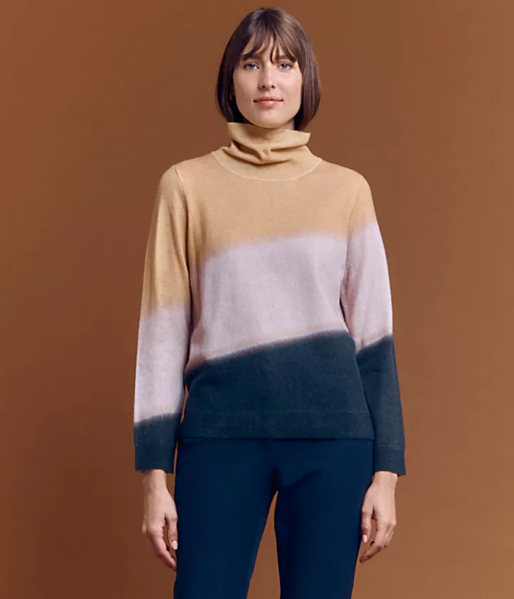 Maille>DEVERNOIS Pull col roulé en laine et cachemire Effet tye-and-dye Jaune