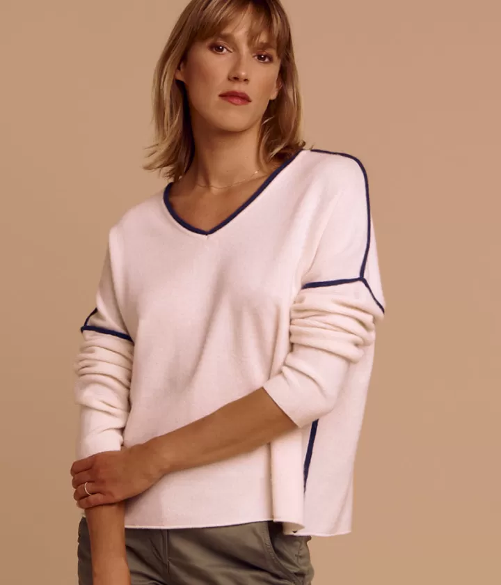 Maille>DEVERNOIS Pull en cachemire Tricolore Blanccasse