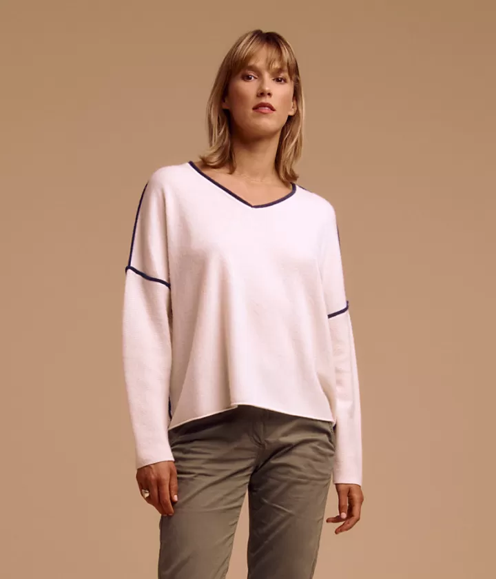 Maille>DEVERNOIS Pull en cachemire Tricolore Blanccasse