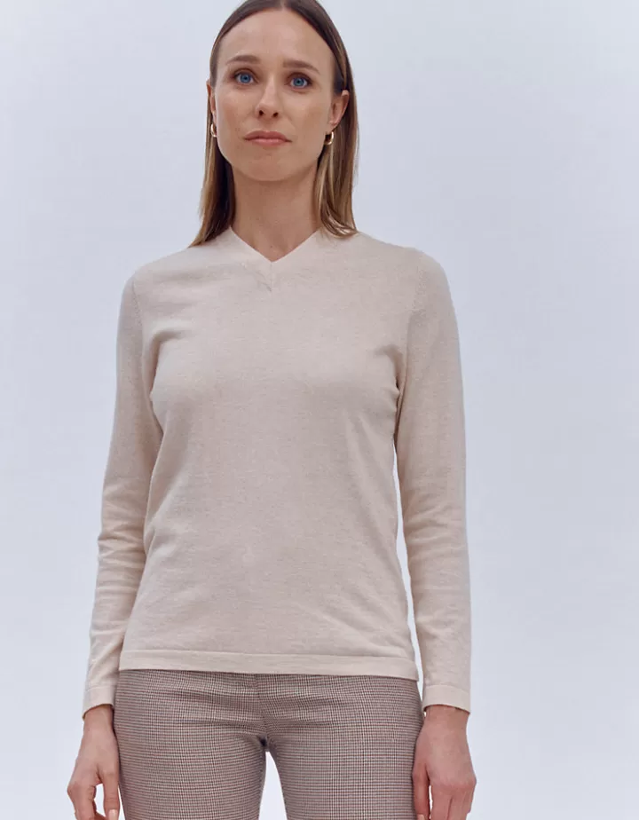 Maille>DEVERNOIS Pull en coton et cachemire Encolure V Beigebeige