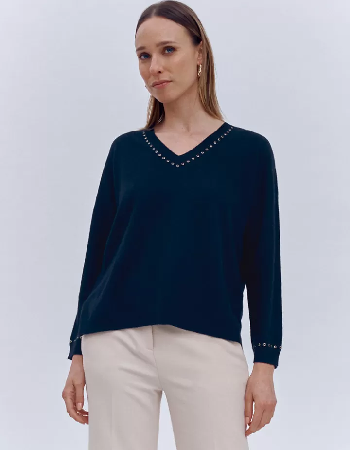 Maille>DEVERNOIS Pull en laine et cachemire Détails clous Noir