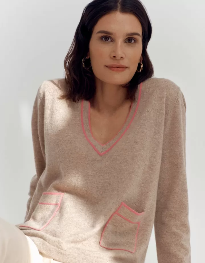 Maille>DEVERNOIS Pull en laine et cachemire Encolure V Marron