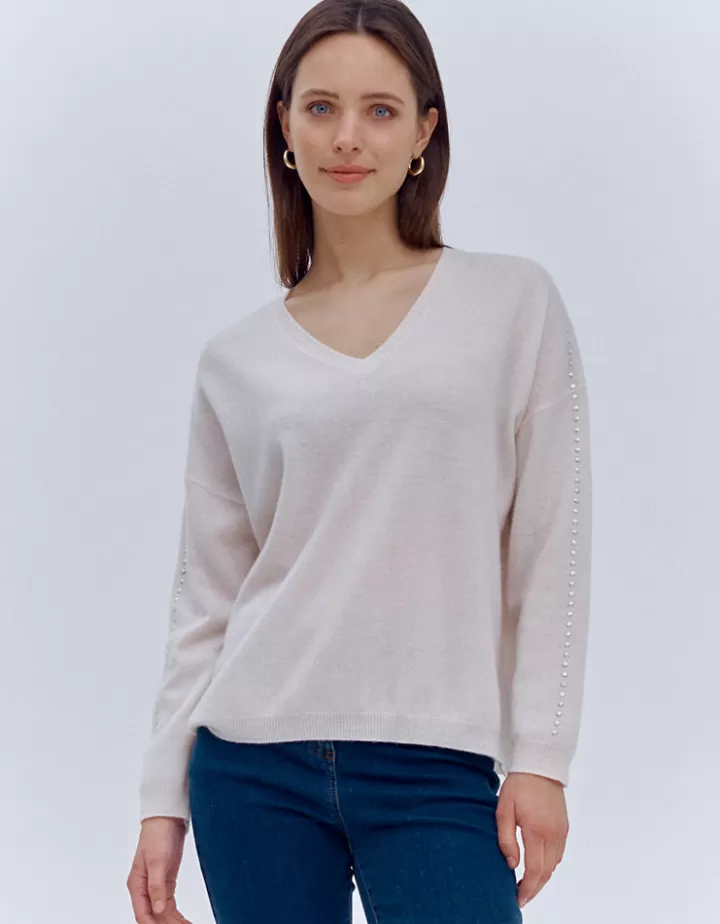 Maille>DEVERNOIS Pull en laine et cachemire Encolure V Beigechampagne