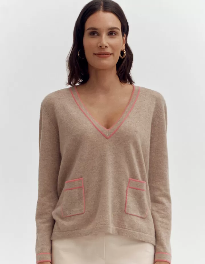 Maille>DEVERNOIS Pull en laine et cachemire Encolure V Marron