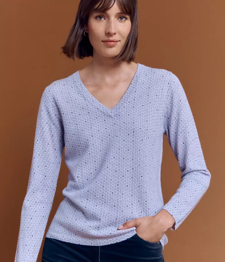 Maille>DEVERNOIS Pull en laine et cachemire Imprimé Violet