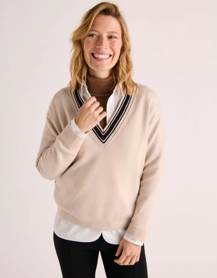 Maille>DEVERNOIS Pull en laine et cachemire Made in France Beige