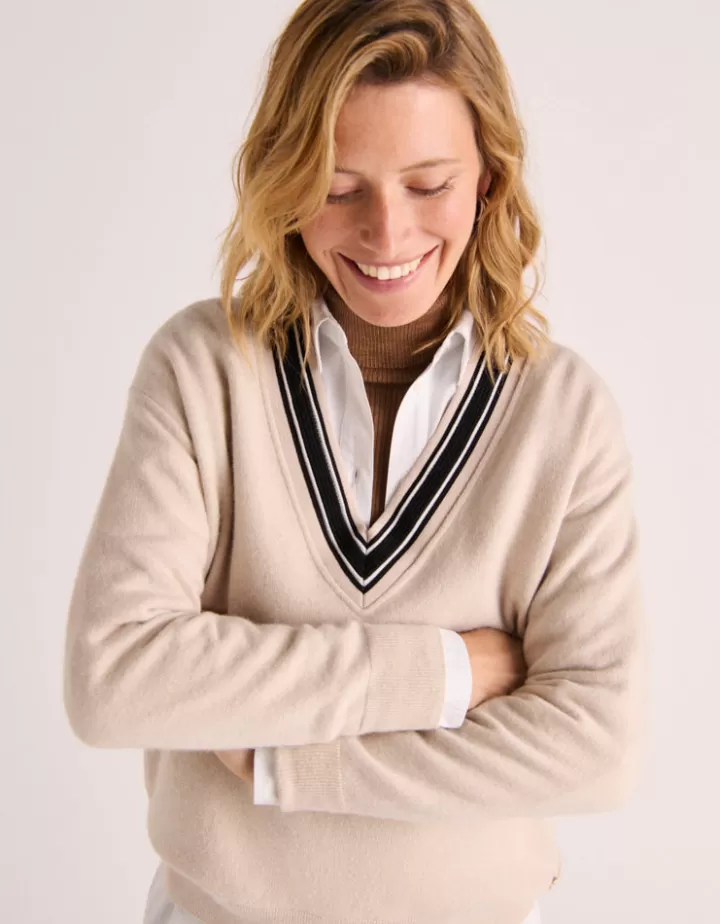 Maille>DEVERNOIS Pull en laine et cachemire Made in France Beige