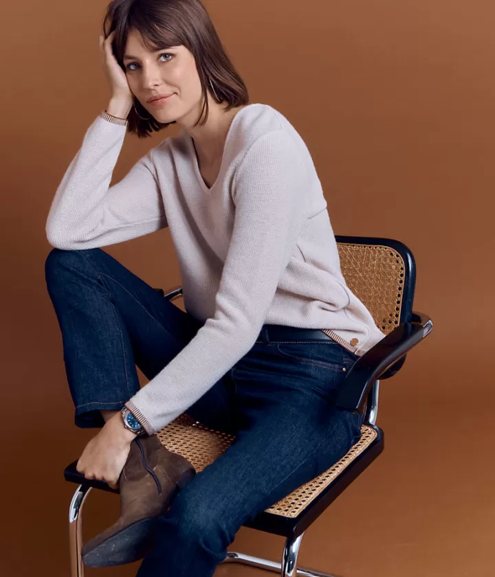 Maille>DEVERNOIS Pull en laine Mérinos et cachemire Tricoté en France Beige