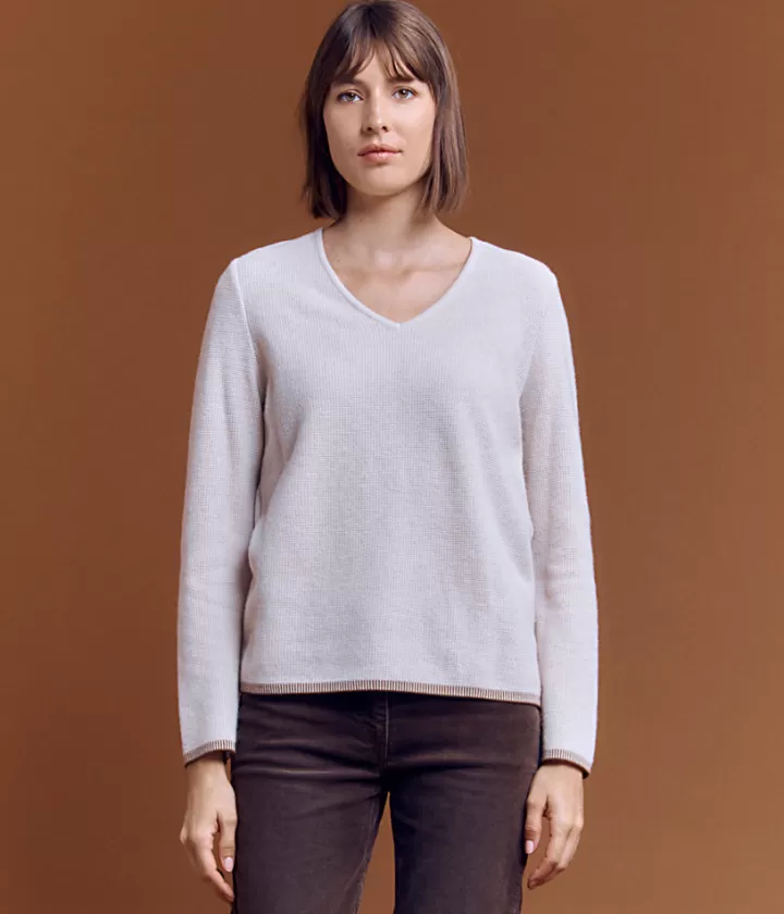 Maille>DEVERNOIS Pull en laine Mérinos et cachemire Tricoté en France Beige