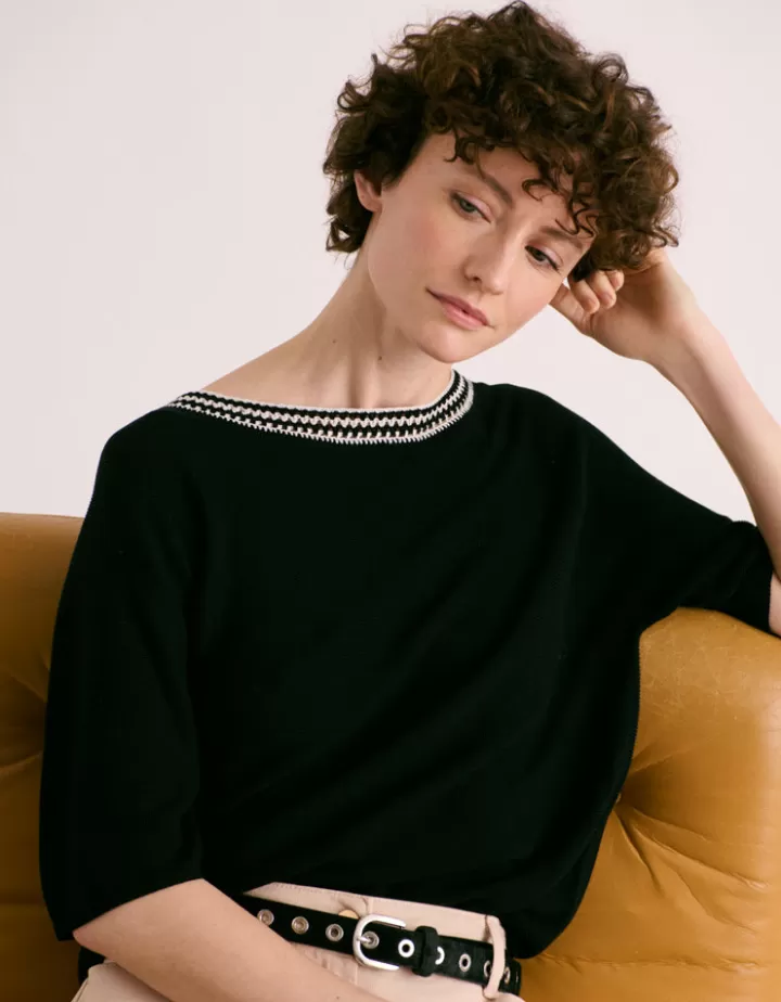 Maille>DEVERNOIS Pull encolure bateau En maille point mousse Noir
