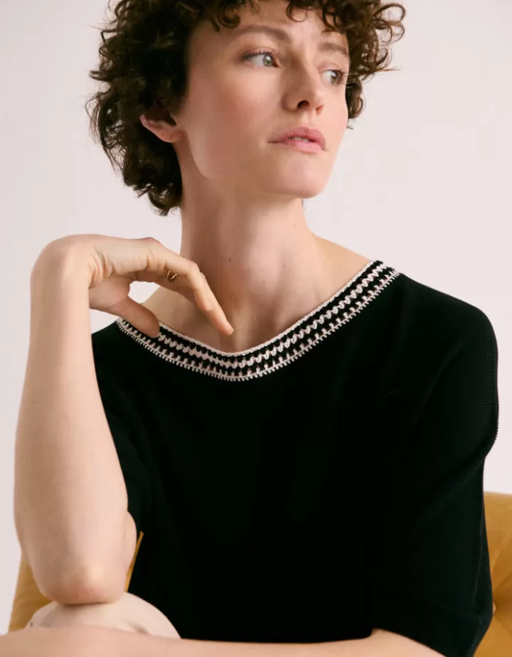 Maille>DEVERNOIS Pull encolure bateau En maille point mousse Noir