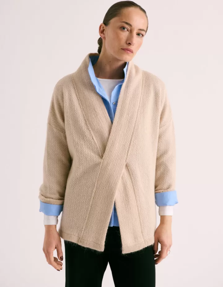Maille>DEVERNOIS Pull encolure écharpe en mohair Made in France Beige