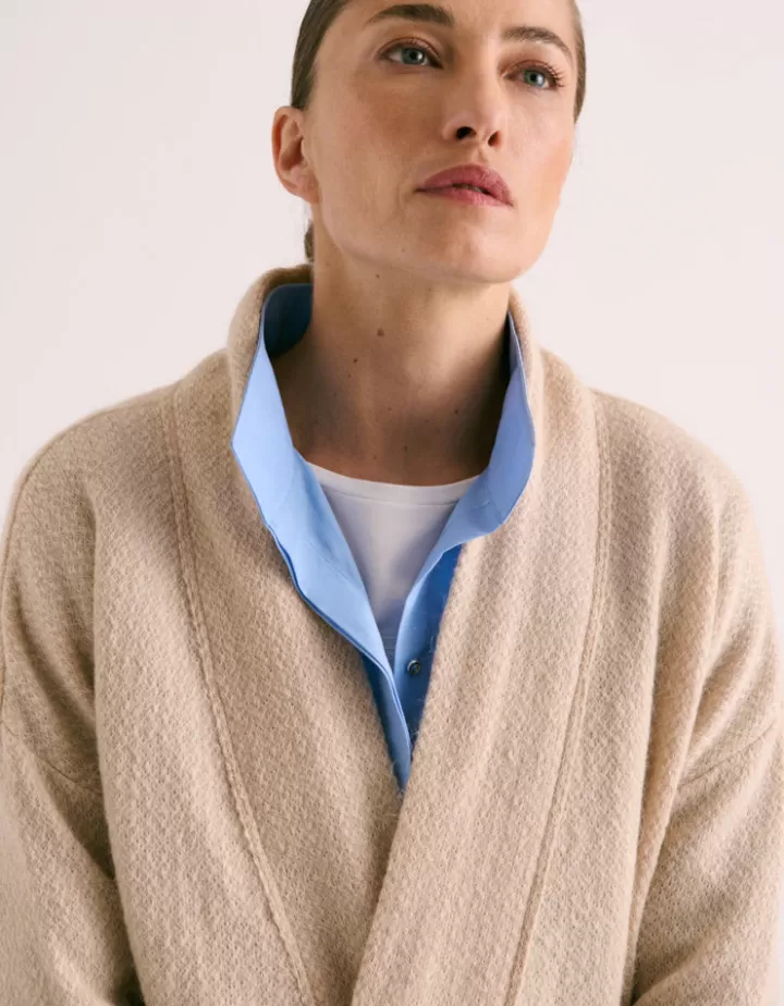 Maille>DEVERNOIS Pull encolure écharpe en mohair Made in France Beige